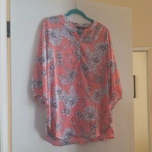 Dennis Basso Coral Floral Blouse